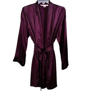VICTORIA'S SECRET Women's Dark Purple Short Satin Robe with Belt Tie ~ One Size